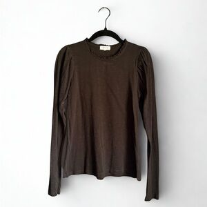 Goldie Pima Cotton Long-Sleeve Ruffle Neck Tee